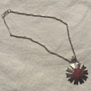 Vintage Red Enamel Sunburst Medallion Necklace